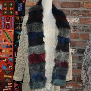 MultiColor Dyed Striped FOX FUR Scarf 62" Long Scarf, Neck Wrap Double Sided